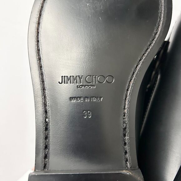 NEW Jimmy Choo Mocca Gold Tone Star Chain Loafers Black Leather Size IT 39 US 9 - Picture 7 of 7